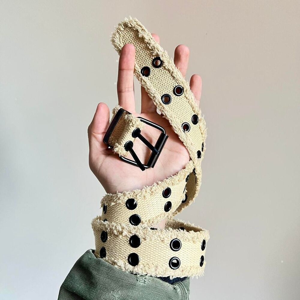 utility round studded tan and black grunge  belt